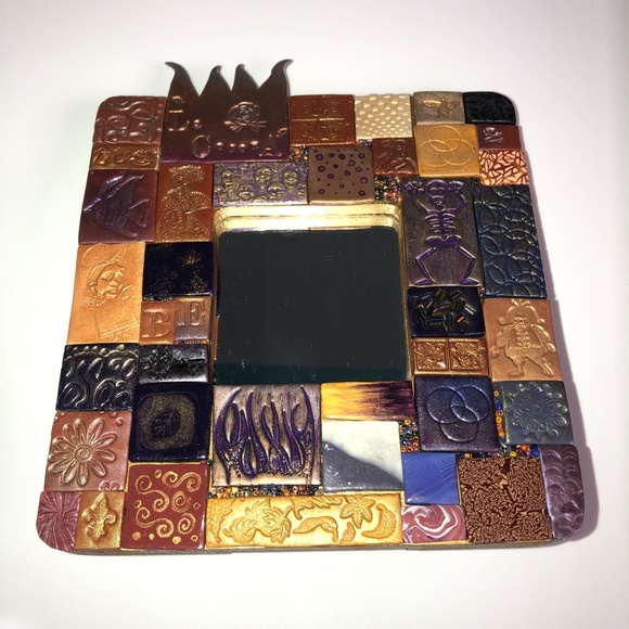 LA CORONA MIRROR Handmade Decorative Mixed Media Mosaic Tile Purple Terra Cotta - Picture 4 of 12